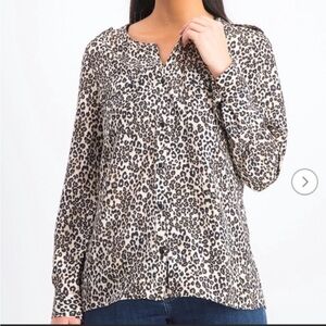 Serein by Stitch Fix “Sherine” Button Down Leopard Tab Sleeve V-Neck Blouse Sz L